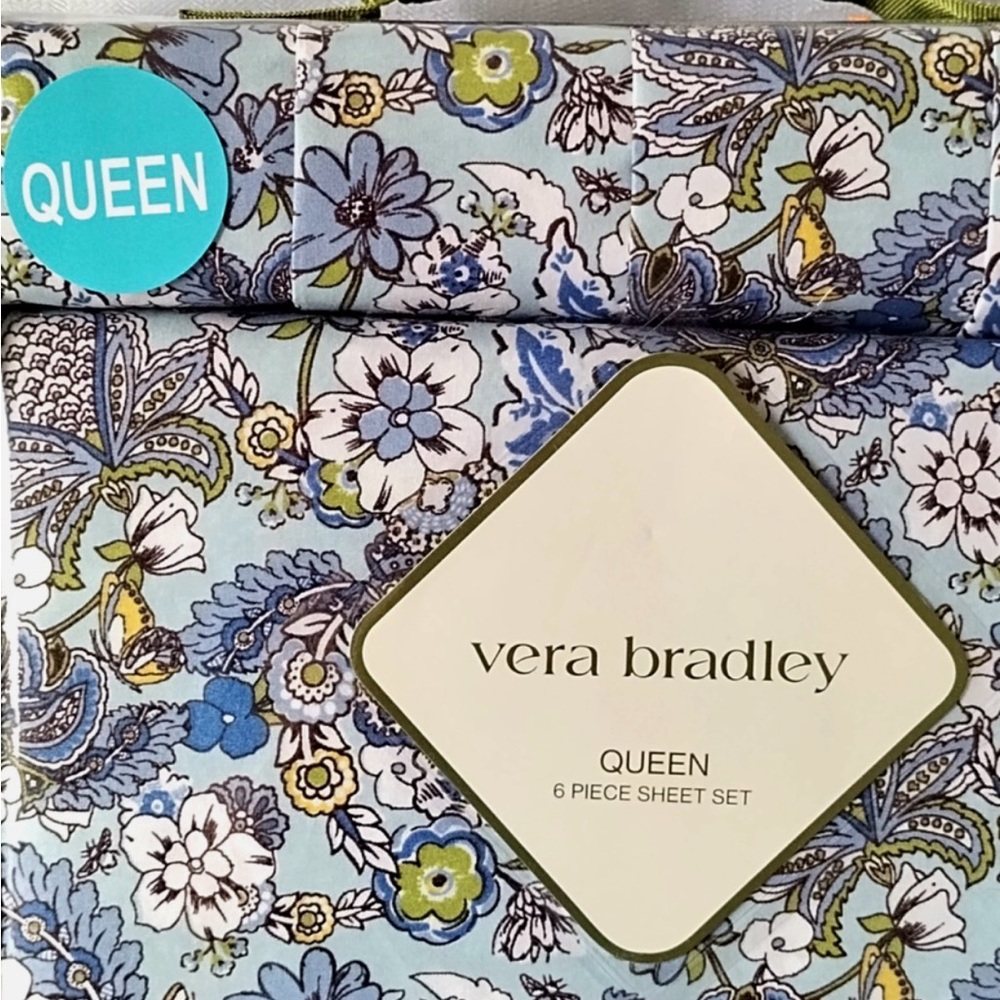 NEW Vera Bradley Queen Sheet Set 6 Piece Blue Floral - Picture 3 of 6